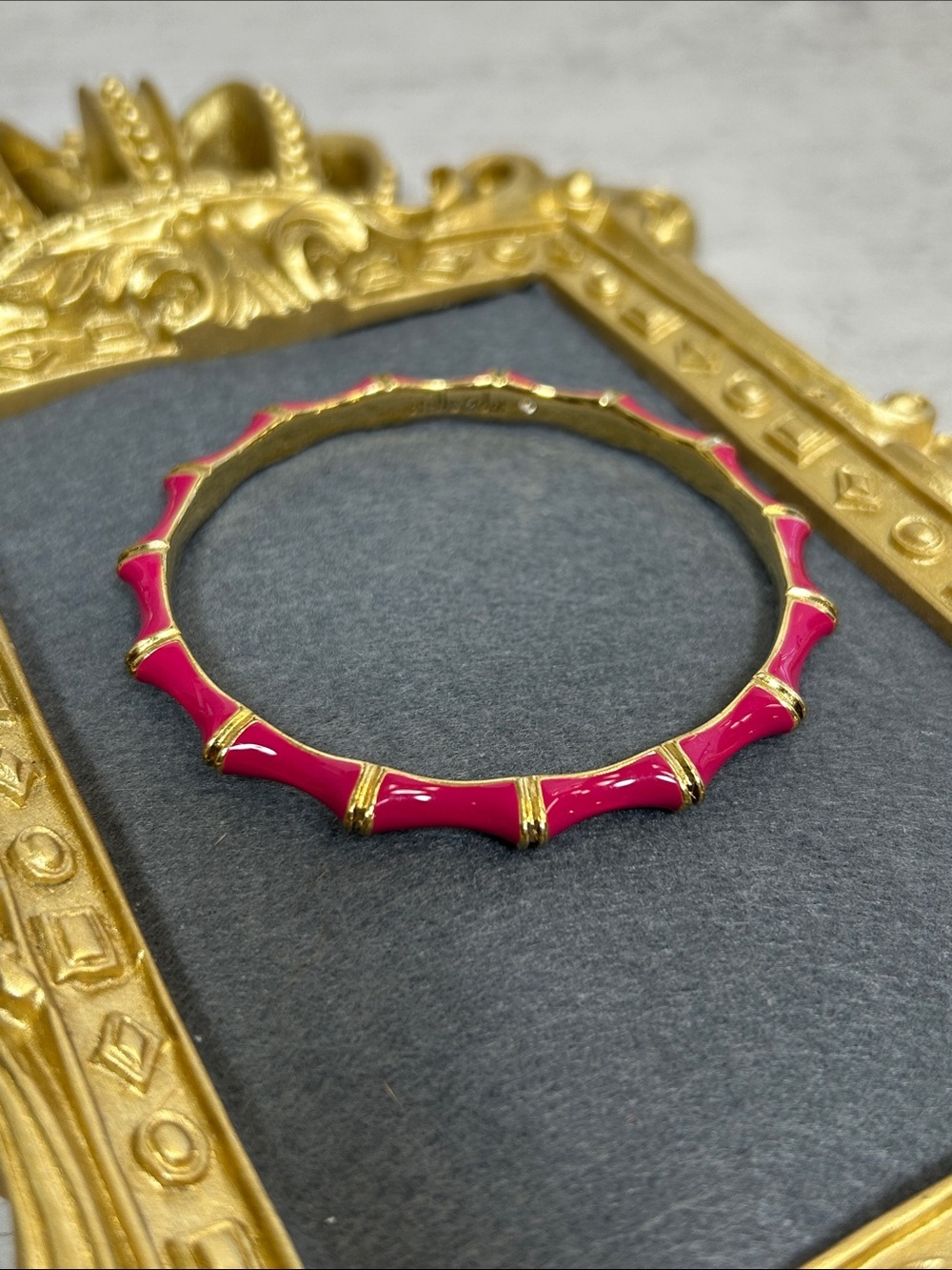 Stella & Dot Gold-Tone Hot Pink Bamboo-Style Enamel Bangle